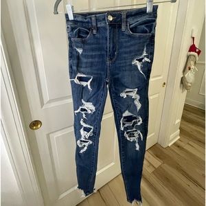 American Eagle ripped jeans, dark blue skinny jeans